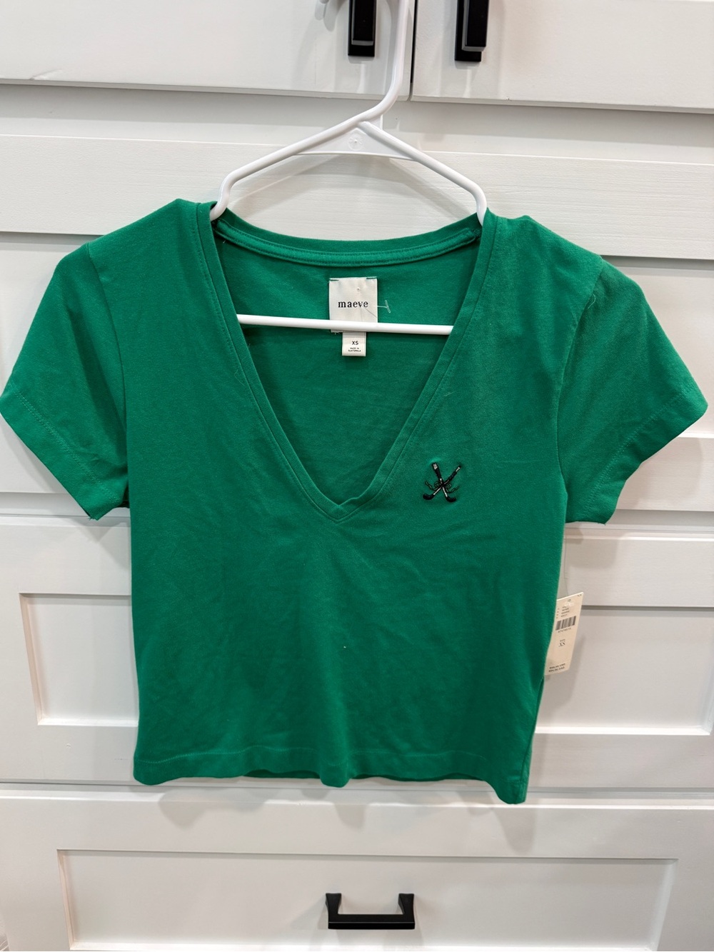Maeve Emerald Green V-Neck Crop Tee